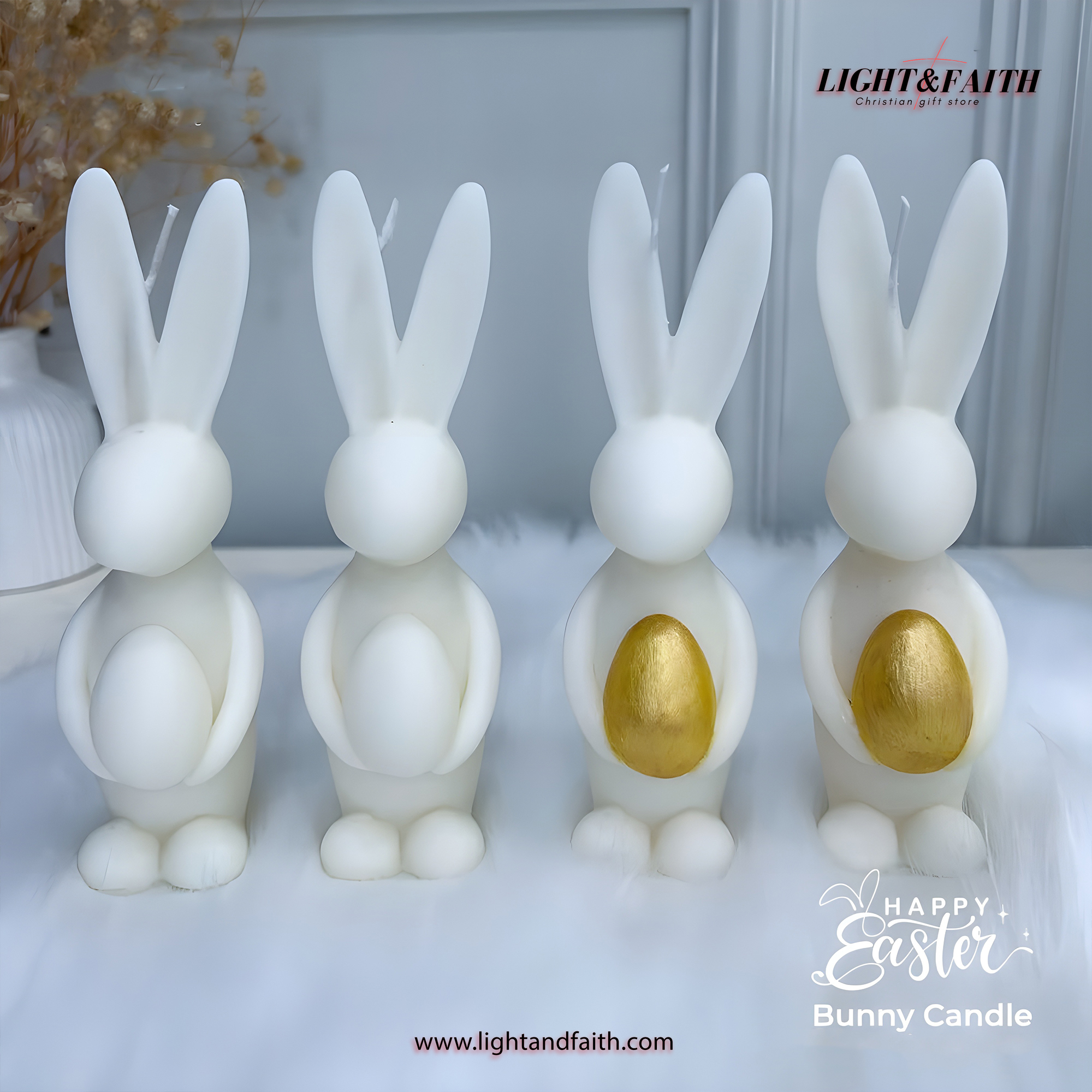 Easter Bunny Candle, Rabbit Wax Candle with Egg, Cute Spring Decor, Easter Gift for Kids or Home Display CDLAF12